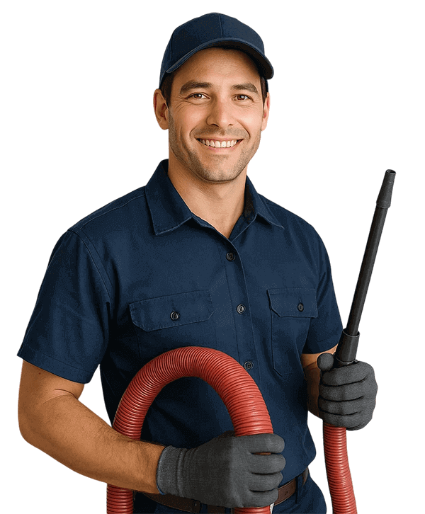 Tomball Air Ducts Cleaning TX technician holding HVAC tools and smiling