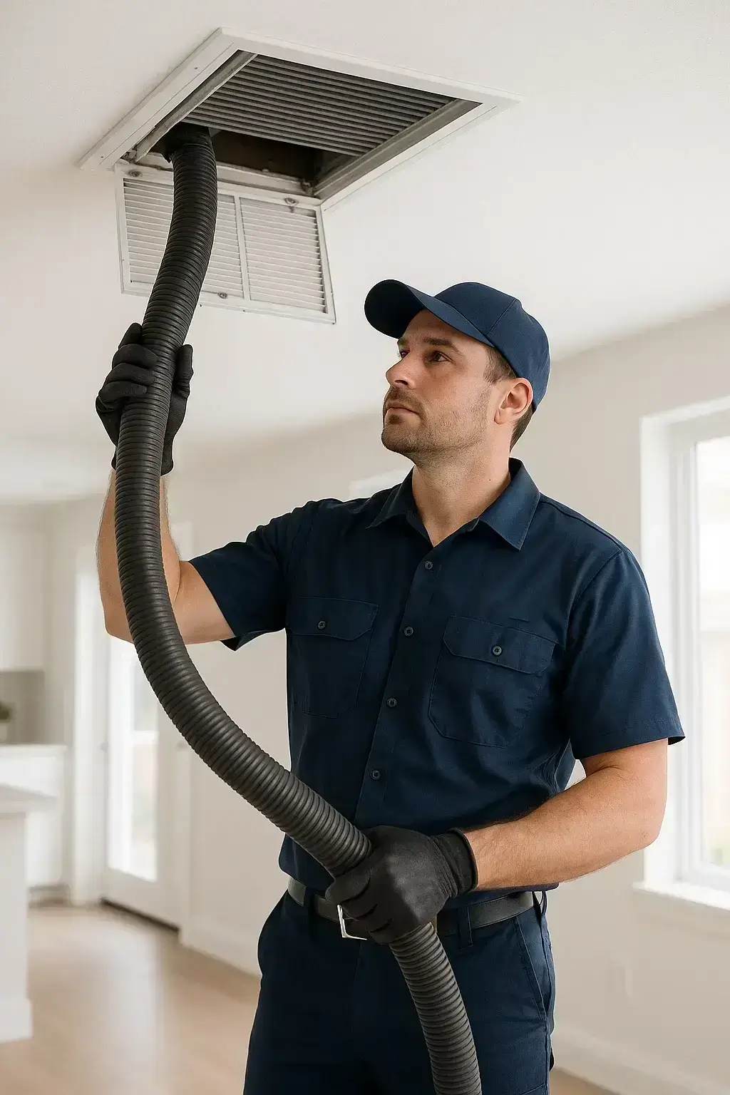Tomball Air Ducts Cleaning TX technician inspecting HVAC duct system